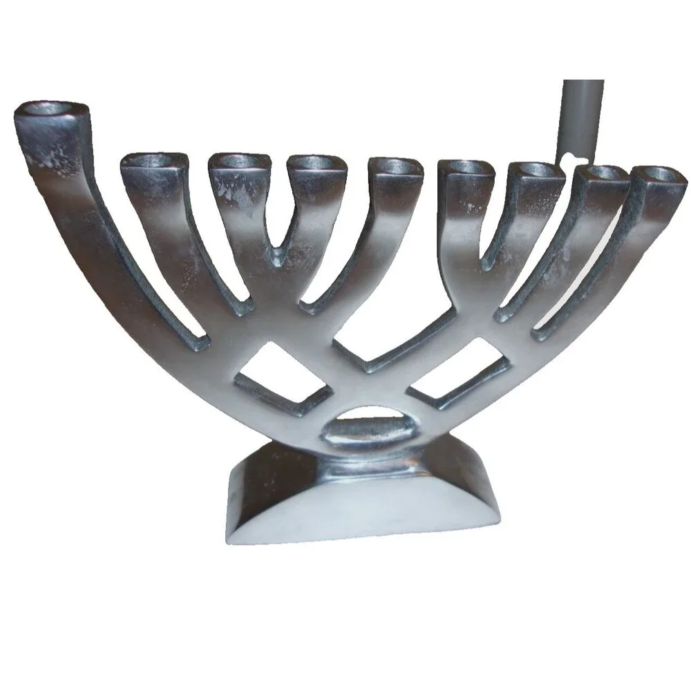 Menorah Silver Blue White Enamel Inlays + Ceamic Decoration Hanukkah Chanukah